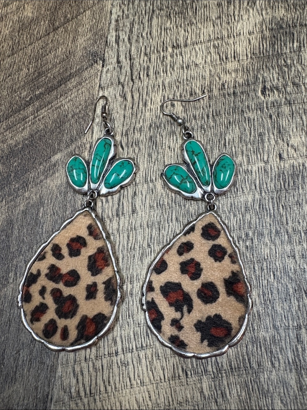 Turquoise & Leopard Teardrop Dangle Earrings - Women Jewelry